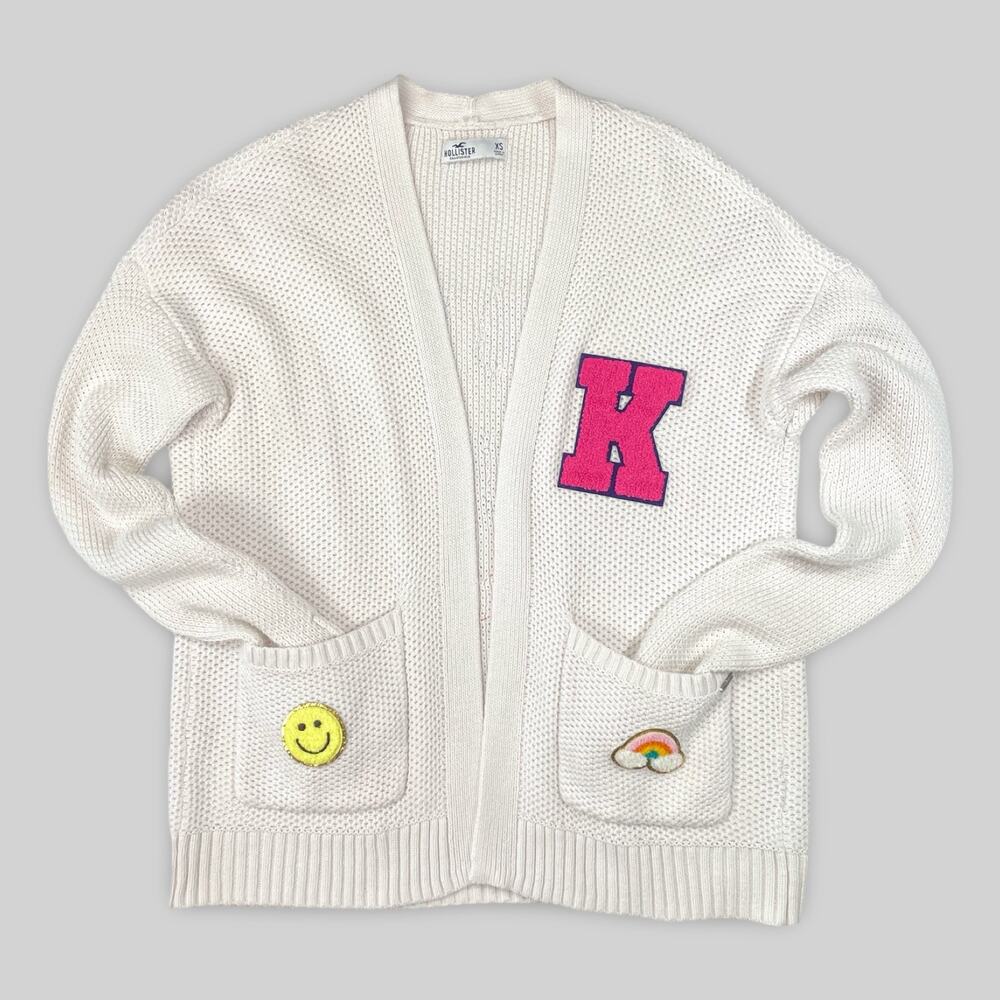 Upcycled “Be Kind” Cardigan XS | White Waffle Knit Rainbow Patches | Gift